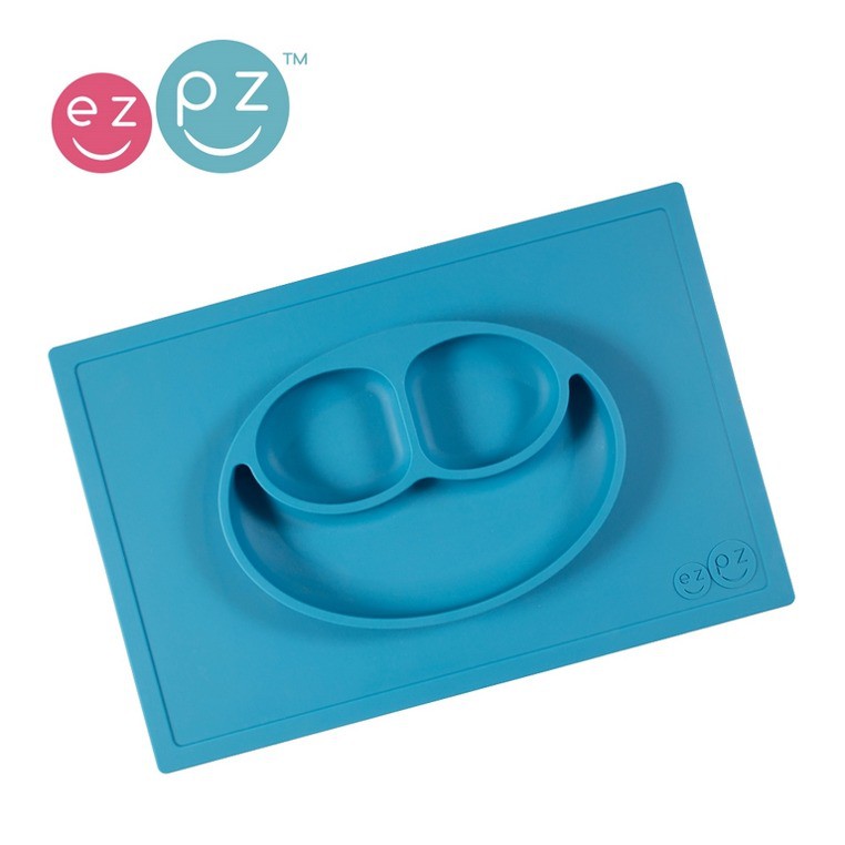 EZPZ, silikonowy talerzyk z podkładką 2w1 Happy Mat niebieski