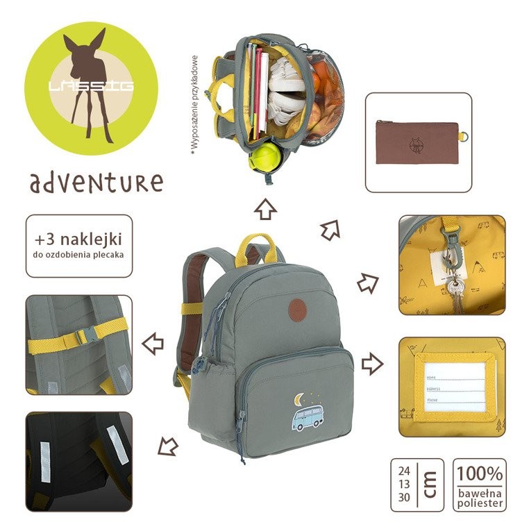 Lassig, Plecak z termoizolacyjną kieszenią i naklejkami Adventure Bus Lassig, Plecak z termoizolacyjną kieszenią i naklejkami Adventure Bus