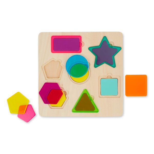 B.toys, Rainbow Stack ‘n’ Sort – drewniana układanka geometryczna do miksowania kolorów B.toys, Rainbow Stack ‘n’ Sort – drewniana układanka geometryczna do miksowania kolorów