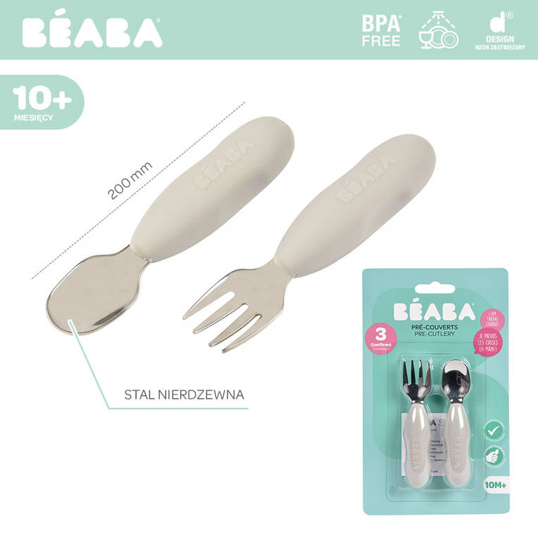 Beaba, Zestaw pierwszych sztućców ze stali nierdzewnej Beaba, Zestaw pierwszych sztućców ze stali nierdzewnej