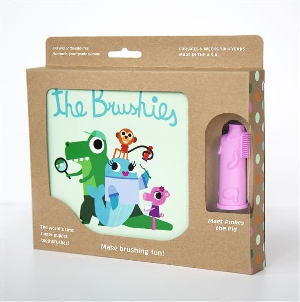 The Brushies, Szczoteczka silikonowa na palec Świnka PINKEY z książeczką The Brushies, Szczoteczka silikonowa na palec Świnka PINKEY z książeczką