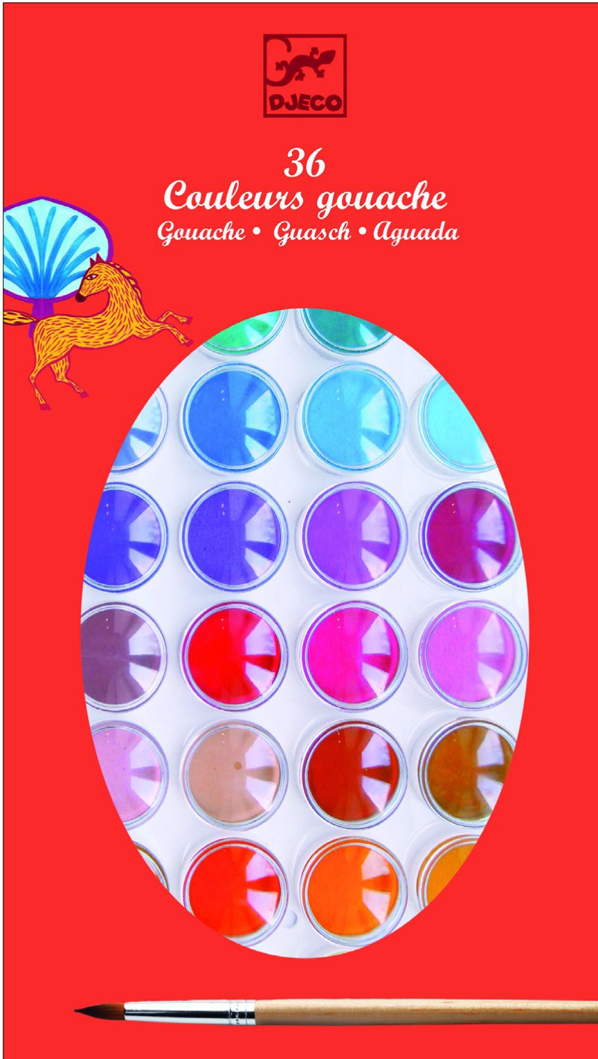 Djeco, zestaw farb akwarelowych 36 kolorów,
