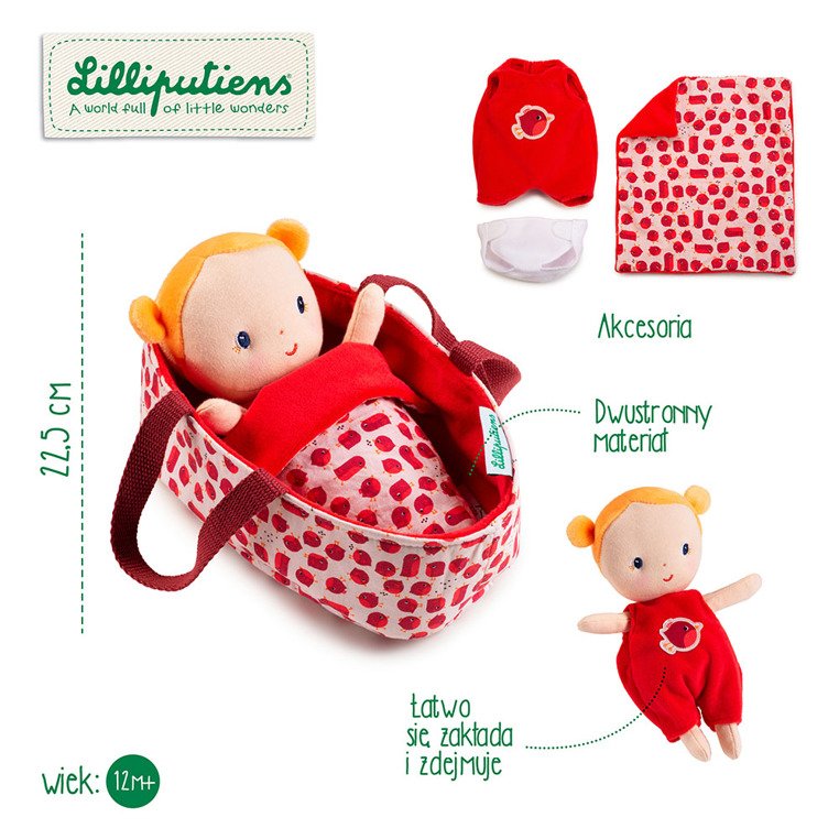Lilliputiens, Lalka dzidziuś w koszyczku z ubrankiem i kocykiem Aghate 12 m+ Lilliputiens, Lalka dzidziuś w koszyczku z ubrankiem i kocykiem Aghate 12 m+