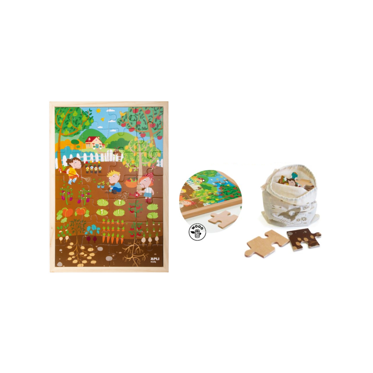 Apli Kids, Drewniane puzzle w ramce - Ogród 4+