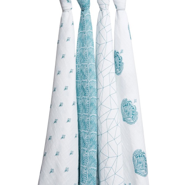 Aden & Anais, Otulacz muślinowy paisley - teal 4szt