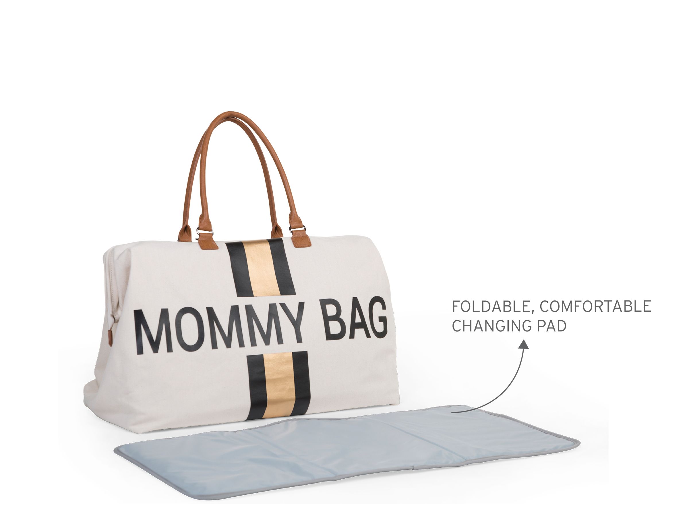 Childhome, Torba Mommy Bag beżowa paski czarno-złote Childhome, Torba Mommy Bag beżowa paski czarno-złote