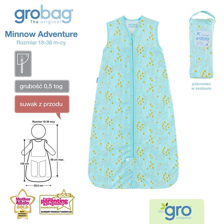 Gro Company, Śpiworek Grobag Minnow Adventure z pokrowcem - Travel 0,5 tog 18-36 m-cy Gro Company, Śpiworek Grobag Minnow Adventure z pokrowcem - Travel 0,5 tog 18-36 m-cy