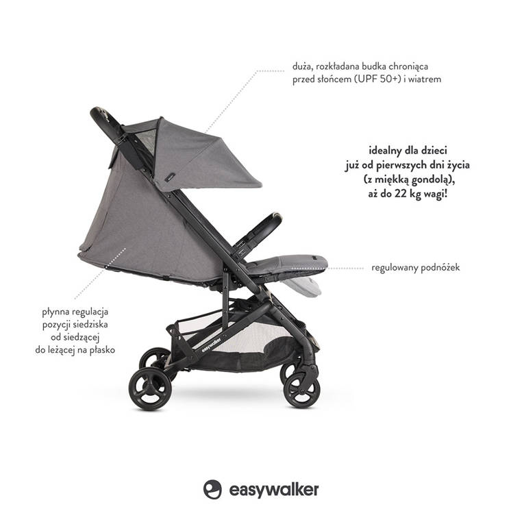 Easywalker, Miley² Kompaktowy wózek spacerowy z torbą transportową Marble Grey Easywalker, Miley² Kompaktowy wózek spacerowy z torbą transportową Marble Grey