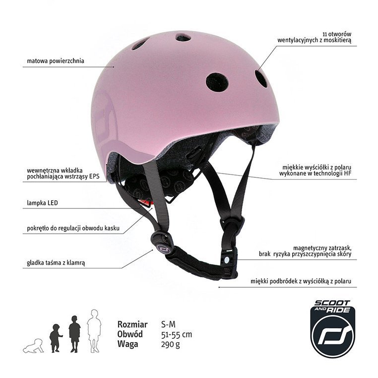 SCOOTANDRIDE, Kask S-M dla dzieci 3+ Rose SCOOTANDRIDE, Kask S-M dla dzieci 3+ Rose