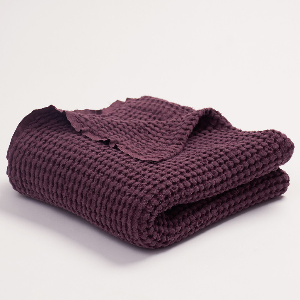 Bimbla, Wafelkowy kocyk lniany Bohem - bordowy