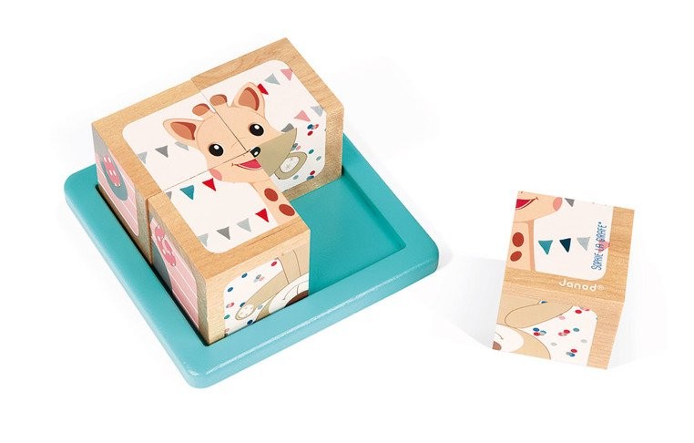 Janod, Klocki drewniane Puzzle 6w1 Żyrafka Sophie