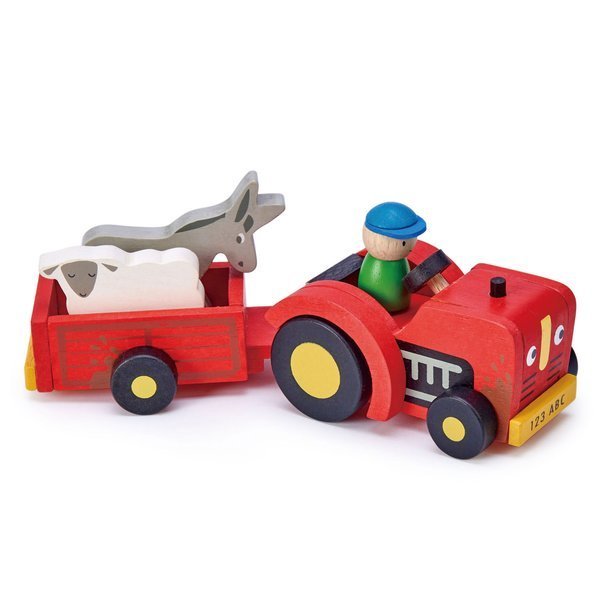 Tender Leaf Toys, Drewniany traktor z przyczepą ze zwierzątkami