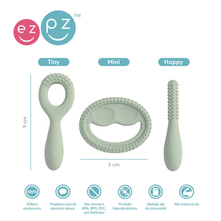 EZPZ,  Zestaw silikonowych gryzaków sensomotorycznych zielony
