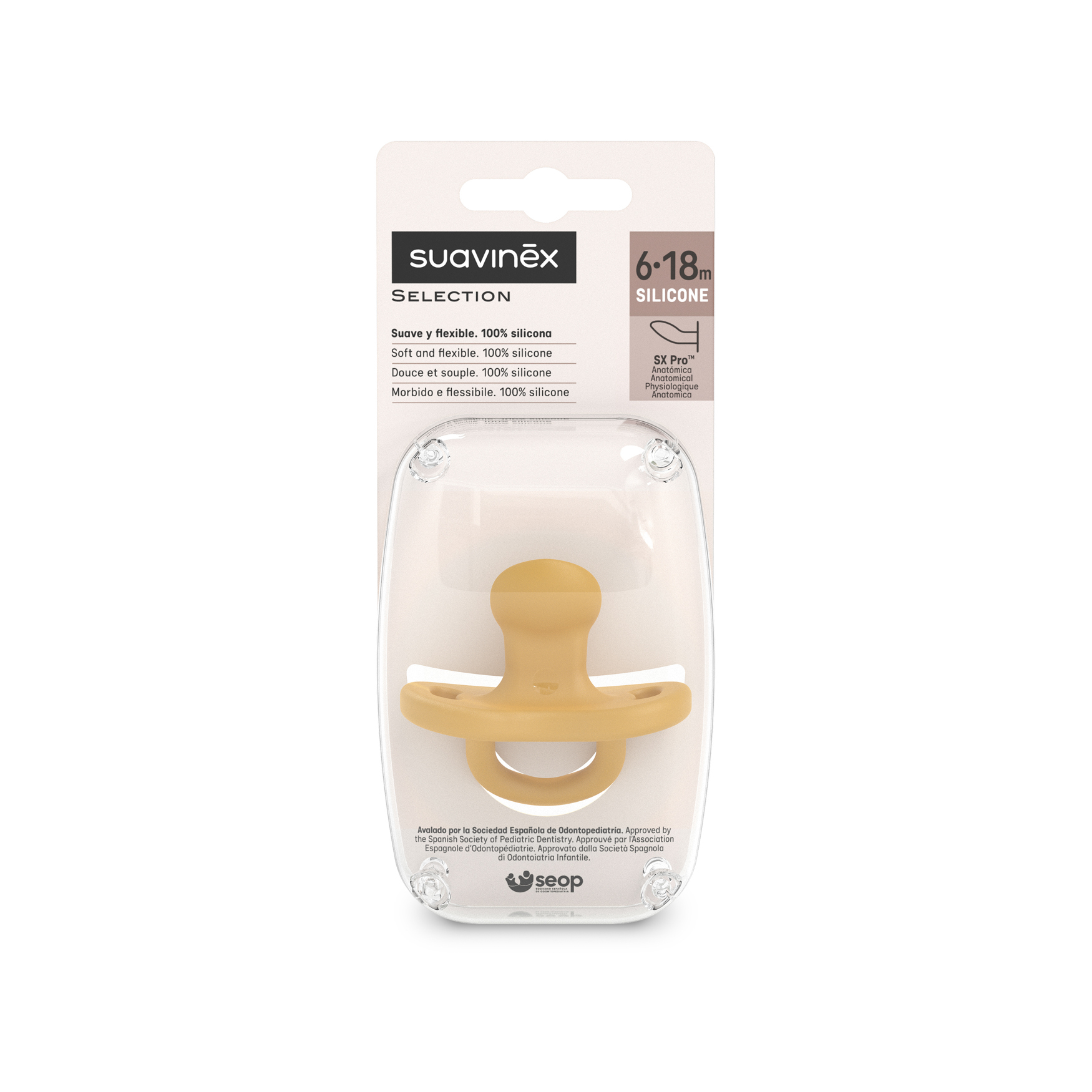 Suavinex, Smoczek 100 % silikonowy anatomiczny SX Pro  6-18 m 