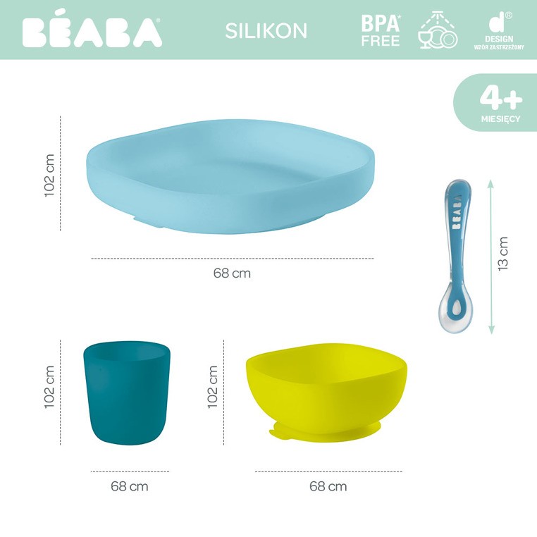 Beaba, Komplet naczyń z silikonu blue