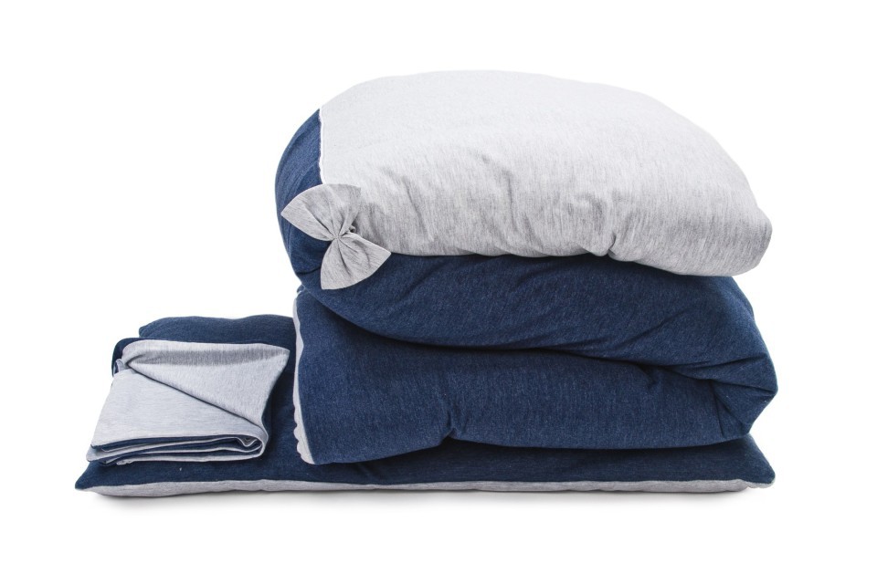 Poofi, pościel bawełniany granatowo-szary