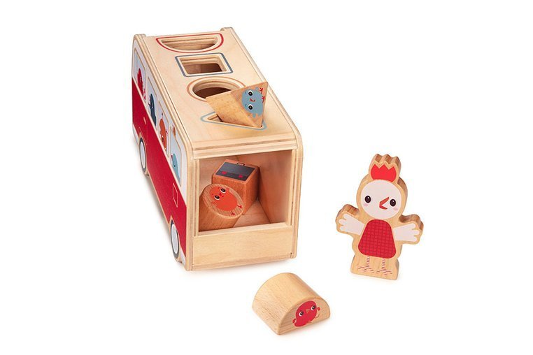 Lilliputiens, Drewniany autobus - sorter z 4 kurczaczkami Kokoszka Paulette 12 m+