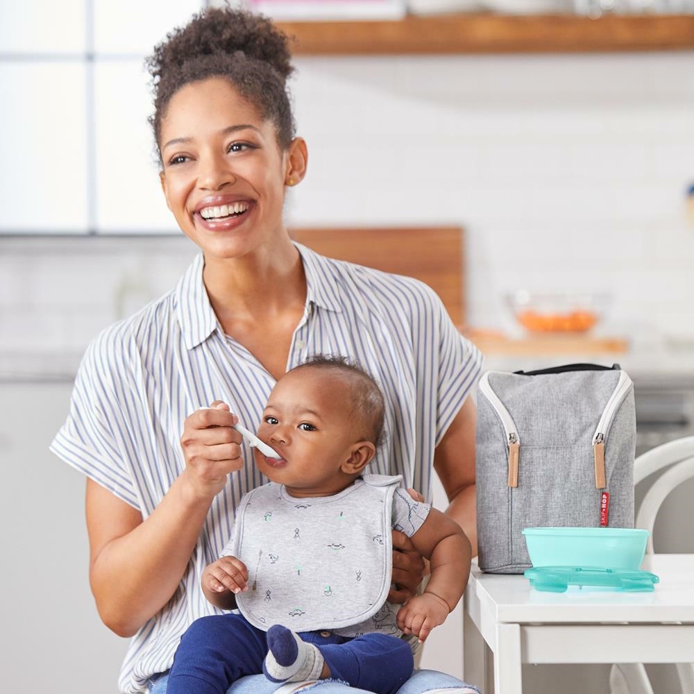 Skip Hop, Zestaw pojemnik+łyżka Easy-Serve Grey/Soft Teal