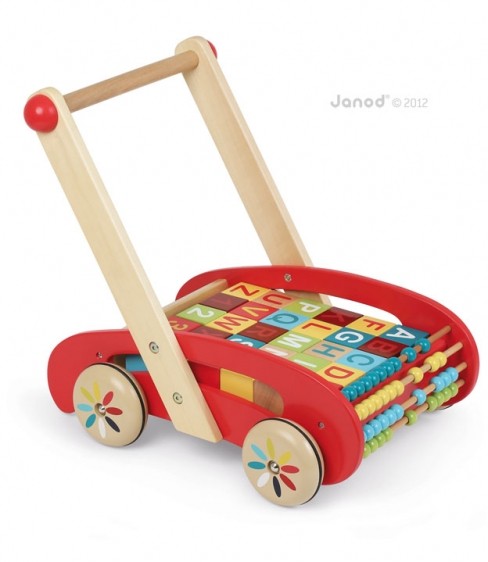 Janod, wózek z klockami - alfabet i liczydło Janod, wózek z klockami - alfabet i liczydło