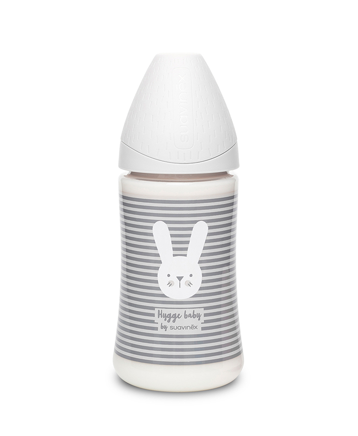 Suavinex, Butelka HYGGE 270ml - królik linie szare Suavinex, Butelka HYGGE 270ml - królik linie szare