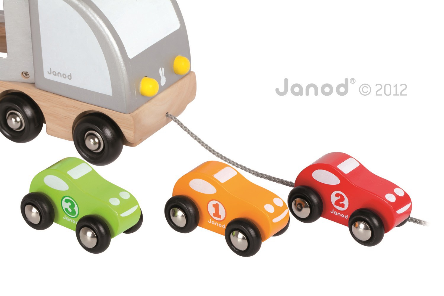 Janod, samochód drewniany laweta do ciągnięcia,