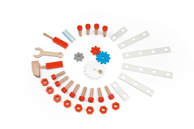Janod, Stolik warsztat drewniany magnetyczny z 24 elementami Bricolo Janod, Stolik warsztat drewniany magnetyczny z 24 elementami Bricolo