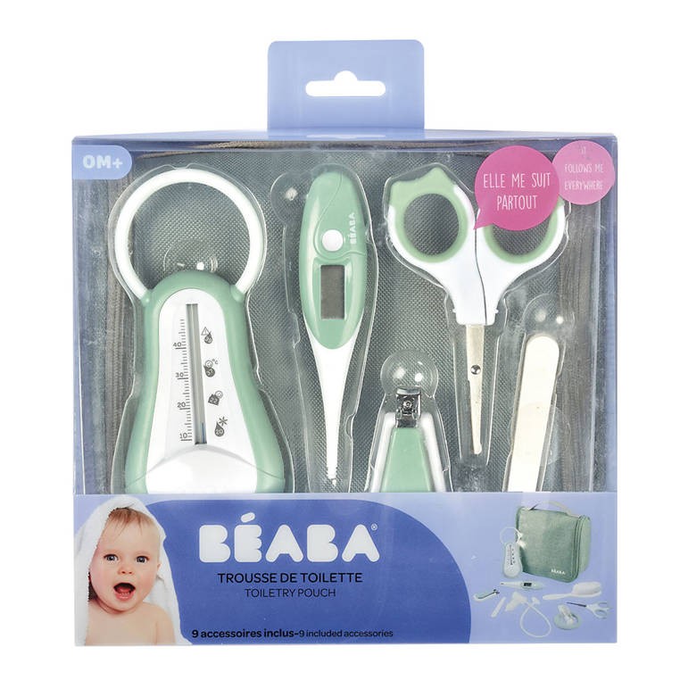 Beaba, Kosmetyczka z 9 akcesoriami do pielęgnacji niemowląt Sage green