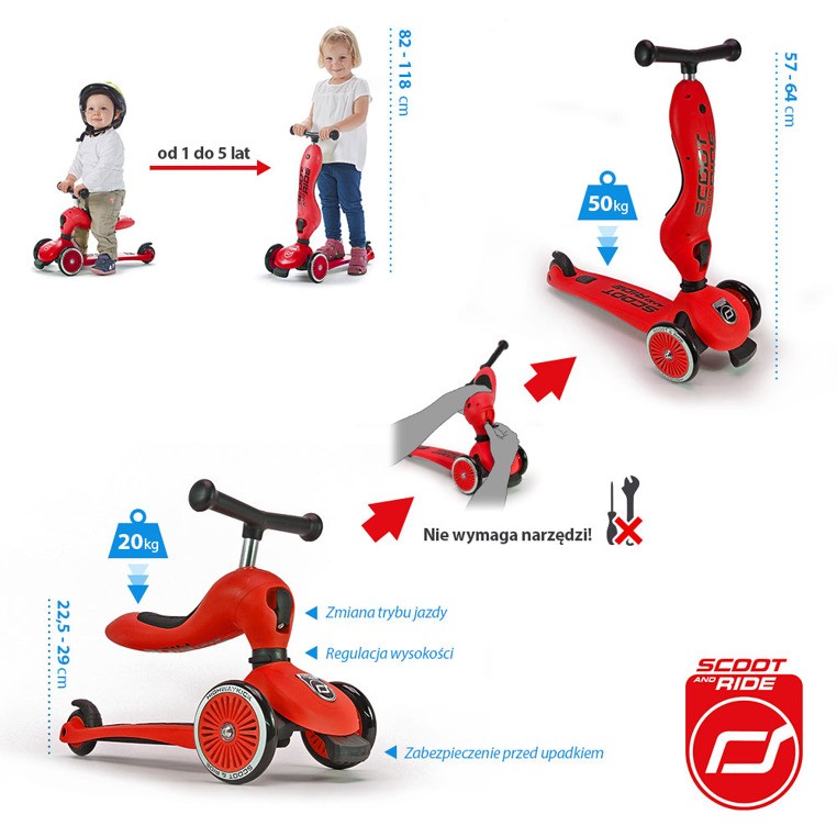 Scoot&Ride, sCOOTANDRIDE, Highwaykick 2w1 Jeździk i hulajnoga 1-5 lat Red Scoot&Ride, sCOOTANDRIDE, Highwaykick 2w1 Jeździk i hulajnoga 1-5 lat Red