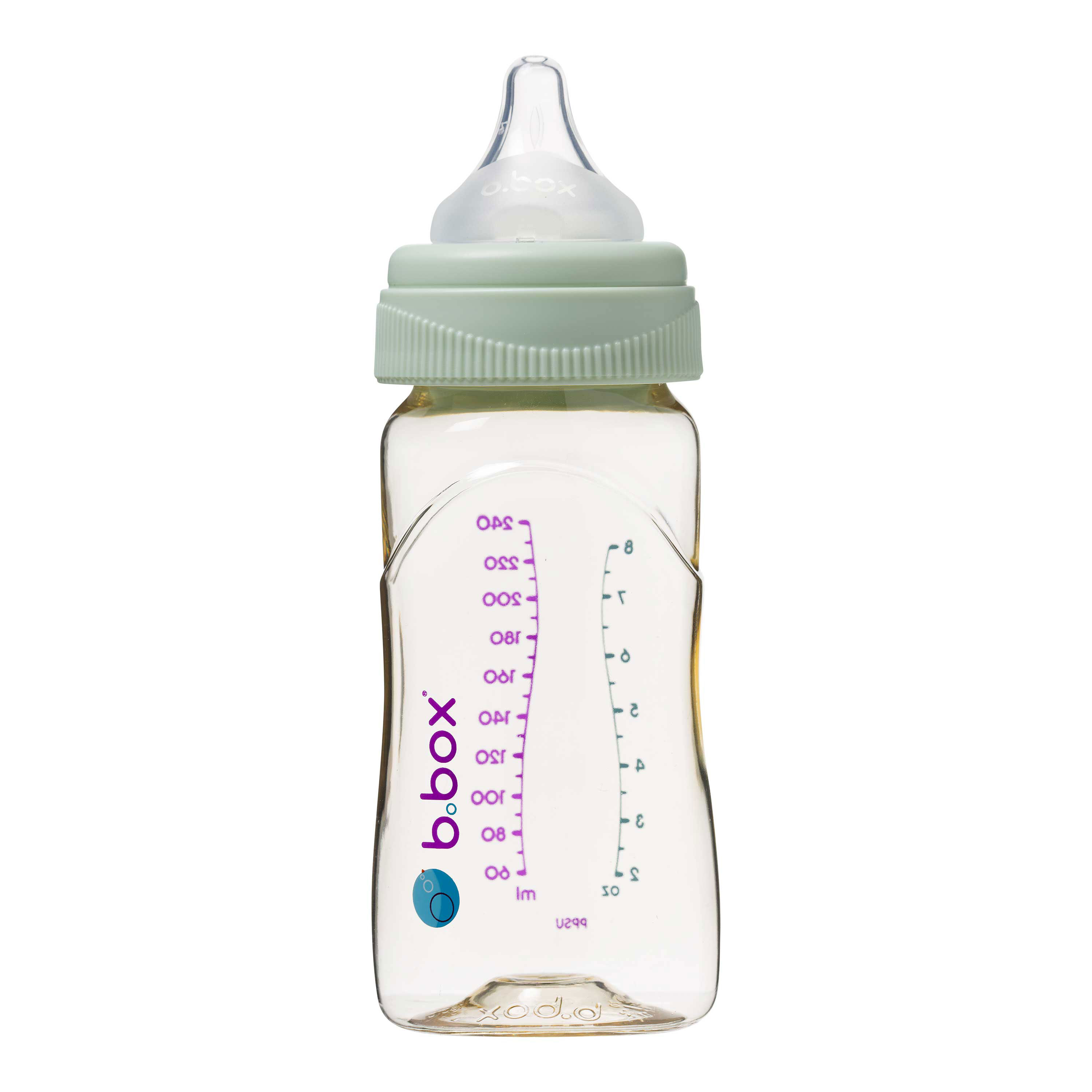 B.Box, Butelka ze smoczkiem do karmienia niemowląt wykonana z PPSU 240ml - Sage B.Box, Butelka ze smoczkiem do karmienia niemowląt wykonana z PPSU 240ml - Sage