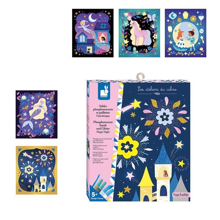Janod, Zestaw kreatywny Brokat i fluorescencyjny piasek Magiczna noc 5+ Janod, Zestaw kreatywny Brokat i fluorescencyjny piasek Magiczna noc 5+