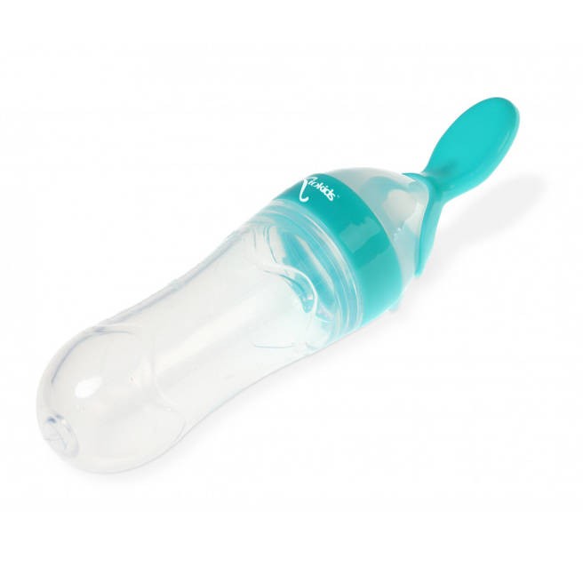 Kiokids,  Pojemnik silikonowy z łyżeczką na jedzenie dla niemowląt - niebieski Kiokids,  Pojemnik silikonowy z łyżeczką na jedzenie dla niemowląt - niebieski