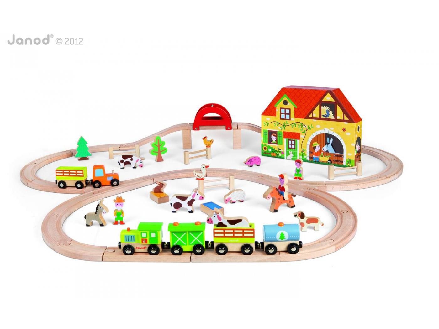 Janod, farma kolejka drewniana zestaw 54 części, Janod, farma kolejka drewniana zestaw 54 części,