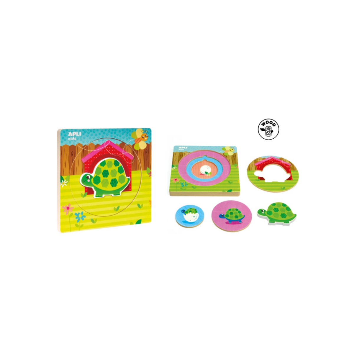Apli Kids, Drewniane puzzle z warstwami - Żółw 2+ Apli Kids, Drewniane puzzle z warstwami - Żółw 2+