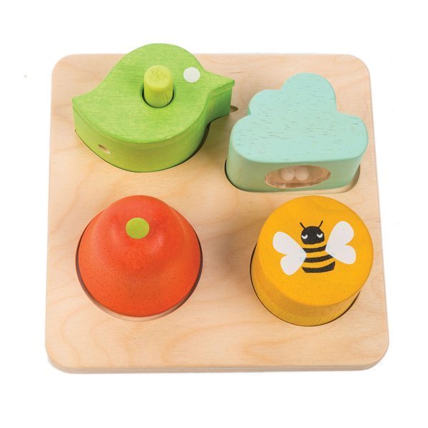 Tender Leaf Toys, Drewniana zabawka sensoryczna - Ogród - kształty i dźwięki