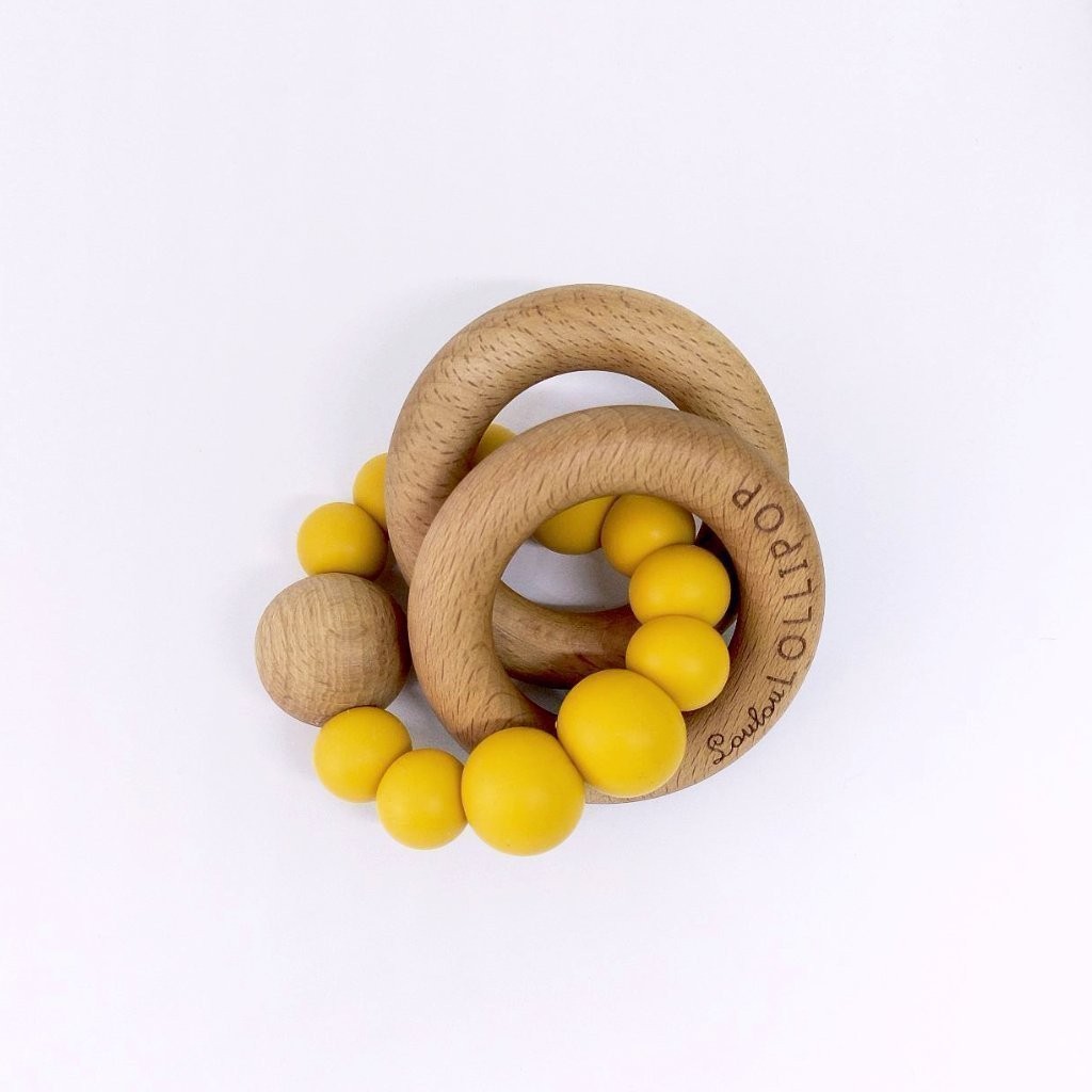 LouLou Lollipop, Gryzak silikonowo-drewniany - Bubble Golden Mustard LouLou Lollipop, Gryzak silikonowo-drewniany - Bubble Golden Mustard