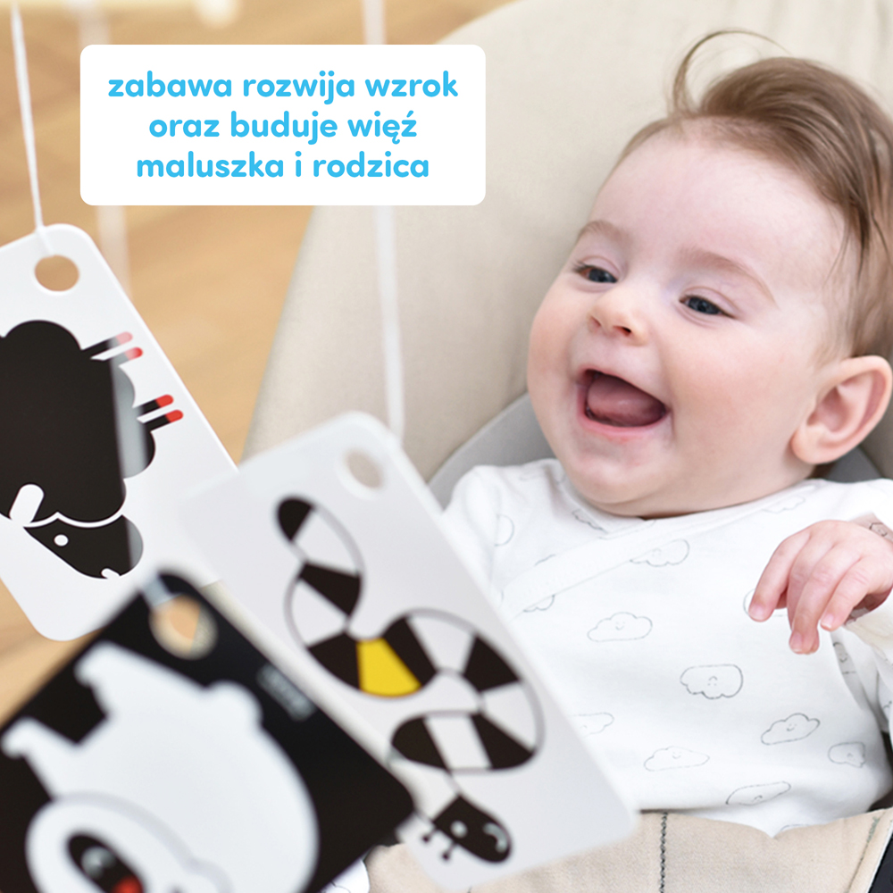 Czuczu, karty kontrastowe na kółeczku dla dzieci 3 miesiące +