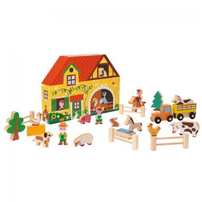 Janod, farma kolejka drewniana zestaw 54 części, Janod, farma kolejka drewniana zestaw 54 części,