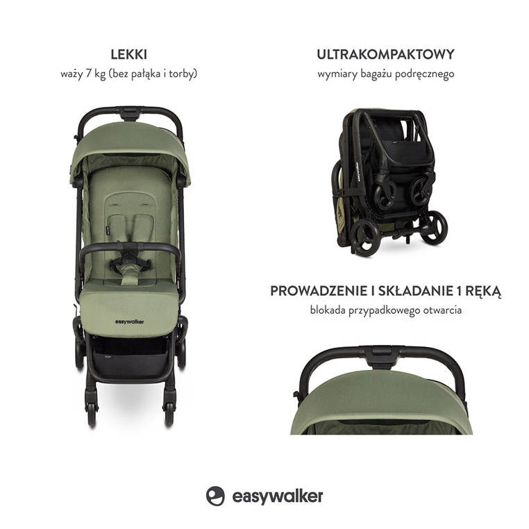 Easywalker, Miley² Kompaktowy wózek spacerowy z torbą transportową Sage Green Easywalker, Miley² Kompaktowy wózek spacerowy z torbą transportową Sage Green