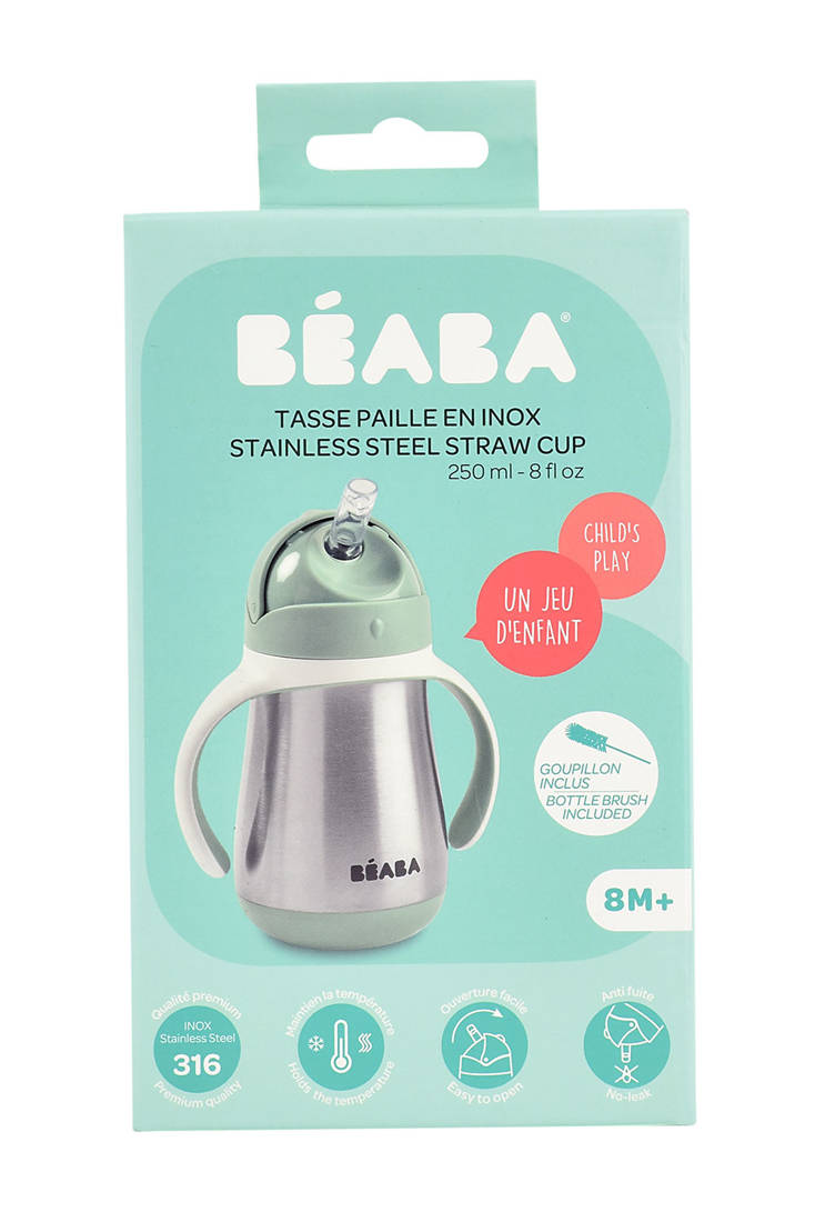 Beaba, Bidon termiczny termobutelka ze słomką 250 ml Sage green Beaba, Bidon termiczny termobutelka ze słomką 250 ml Sage green