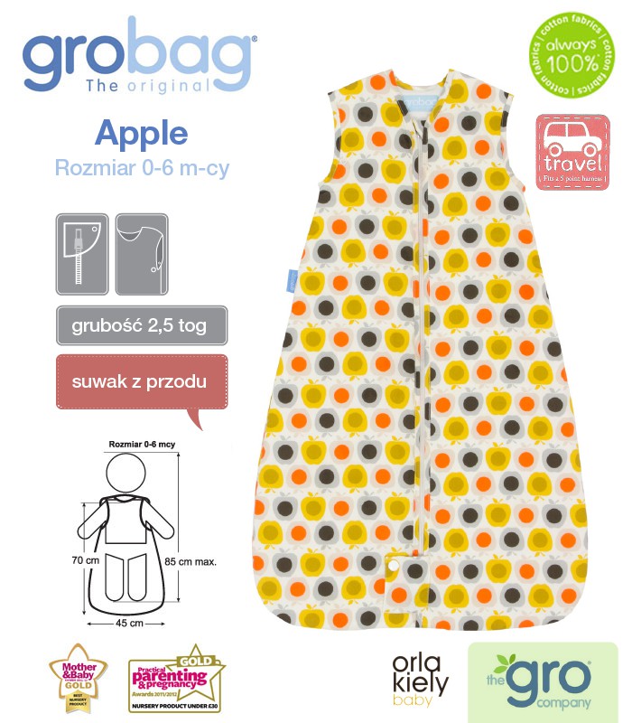 Gro Company, Śpiworek Orla Kiely Apple Travel 2,5 tog, 0-6 m-cy Gro Company, Śpiworek Orla Kiely Apple Travel 2,5 tog, 0-6 m-cy