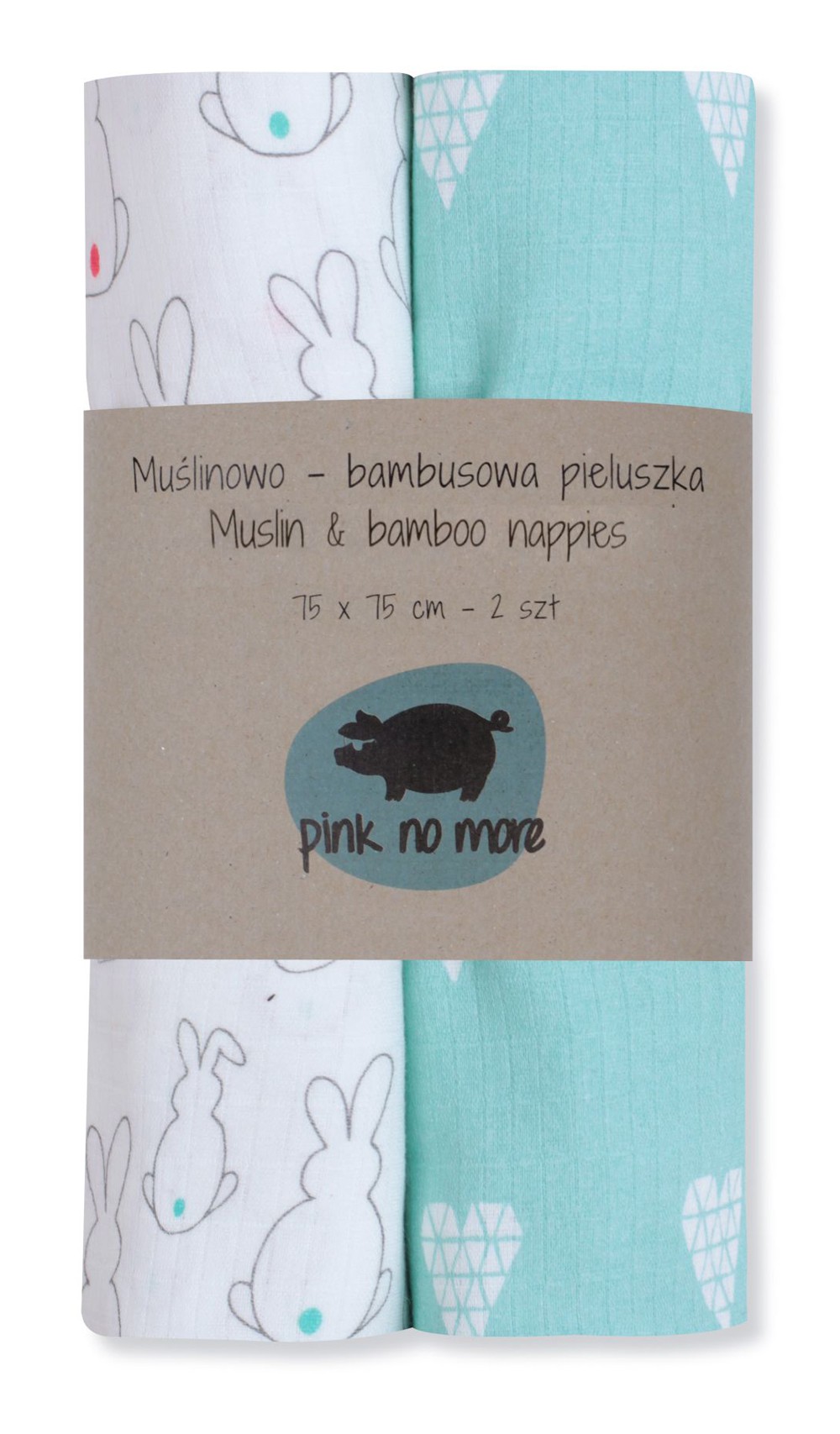 Muślinowo – bambusowa pieluszka Serca Turkus/Króliki 2 sztuki