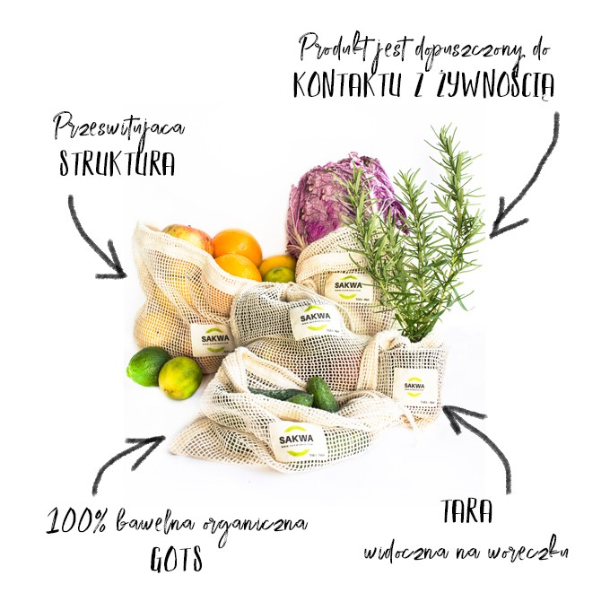 Sakwabag, Worki na zakupy zero waste, zestaw średni, 3 sztuki