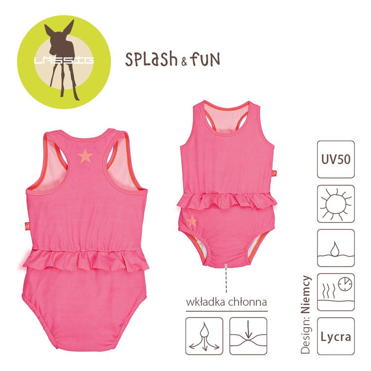 Lassig, kostium do pływania jednoczęściowy z pieluszką Light pink, UV 50+, 0-6 mcy