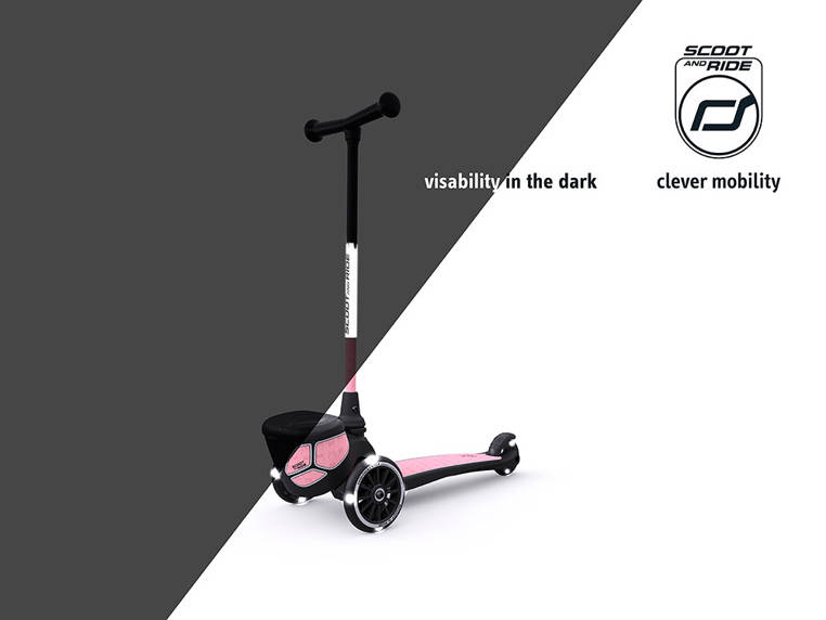 Scootandride, Highwaykick 2 Lifestyle Hulajnoga trójkołowa balansowa ze świecącymi kółkami odblaskową kierownicą Reflective Rose Scootandride, Highwaykick 2 Lifestyle Hulajnoga trójkołowa balansowa ze świecącymi kółkami odblaskową kierownicą Reflective Rose