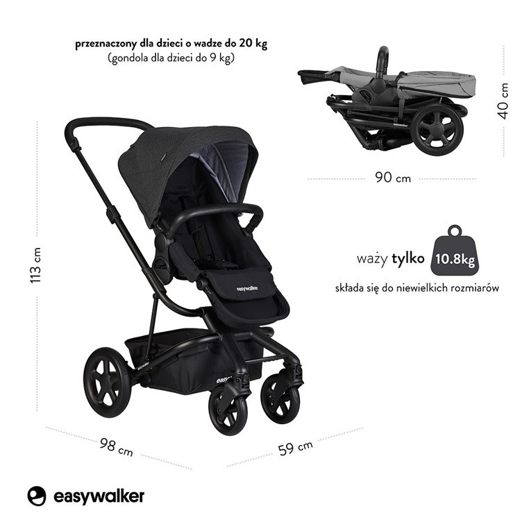 Easywalker, Harvey² Wózek głęboko-spacerowy Night Black (zawiera stelaż, siedzisko z budką i pałąkiem) Easywalker, Harvey² Wózek głęboko-spacerowy Night Black (zawiera stelaż, siedzisko z budką i pałąkiem)