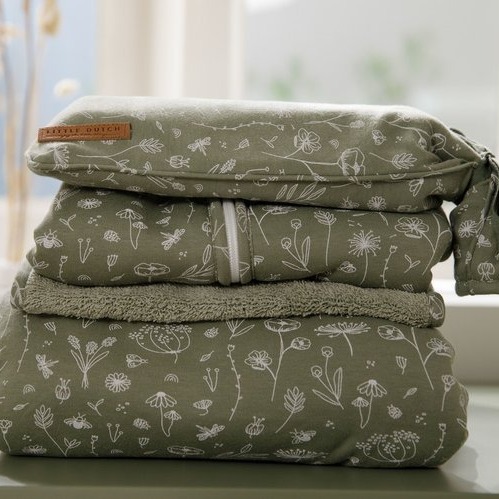Little Dutch, Lekki śpiworek bawełniany 90 cm Wild Flowers Oliwka