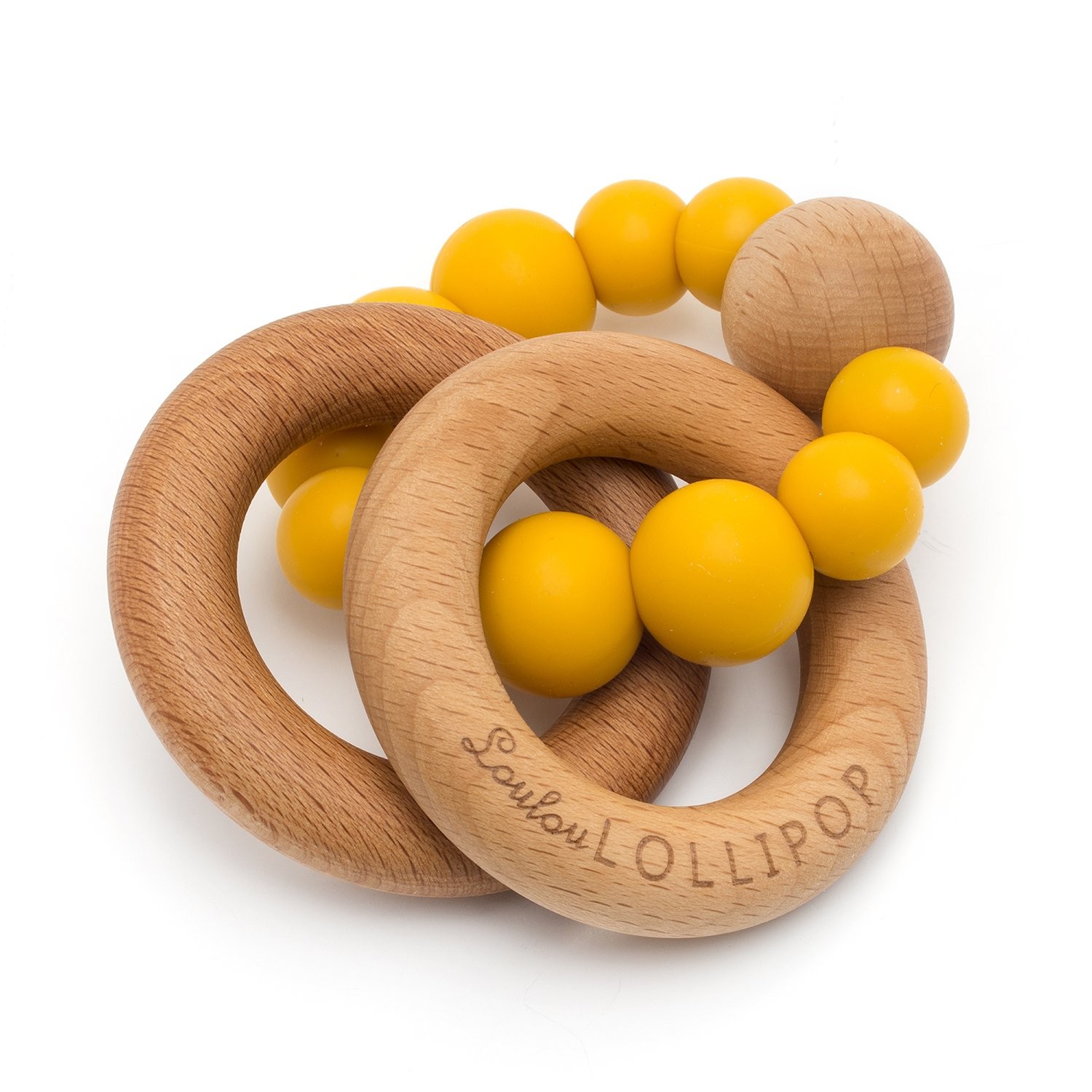 LouLou Lollipop, Gryzak silikonowo-drewniany - Bubble Golden Mustard LouLou Lollipop, Gryzak silikonowo-drewniany - Bubble Golden Mustard