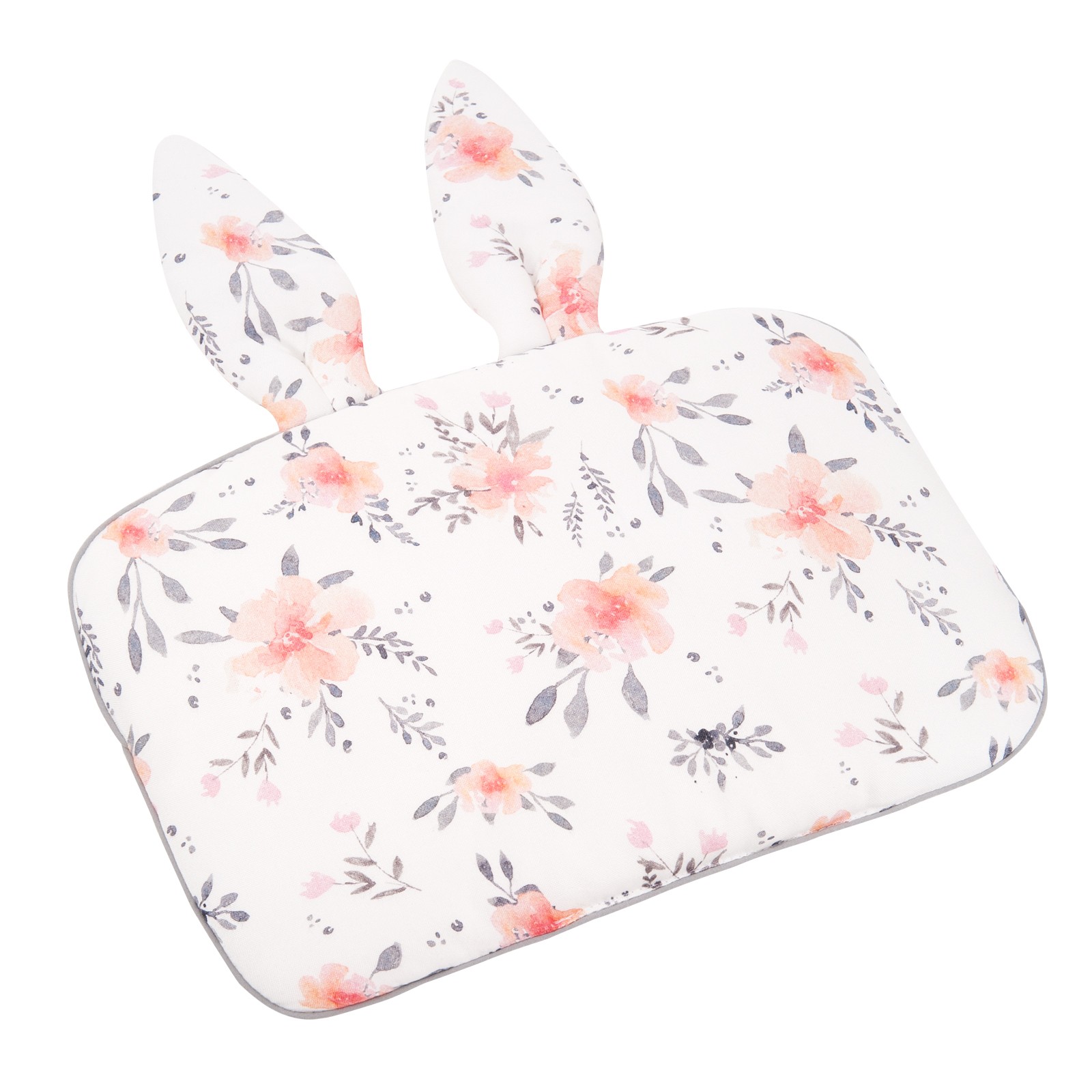 Samiboo, Bambusowa poduszka kwiaty z uszkami 25x35 cm szara wypustka