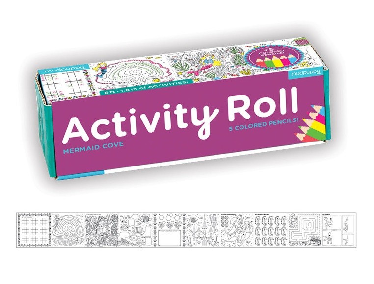 Mudpuppy, Łamigłówki kolorowanki w rolce 1,8 m z 5 kredkami Zatoka Syren 4+