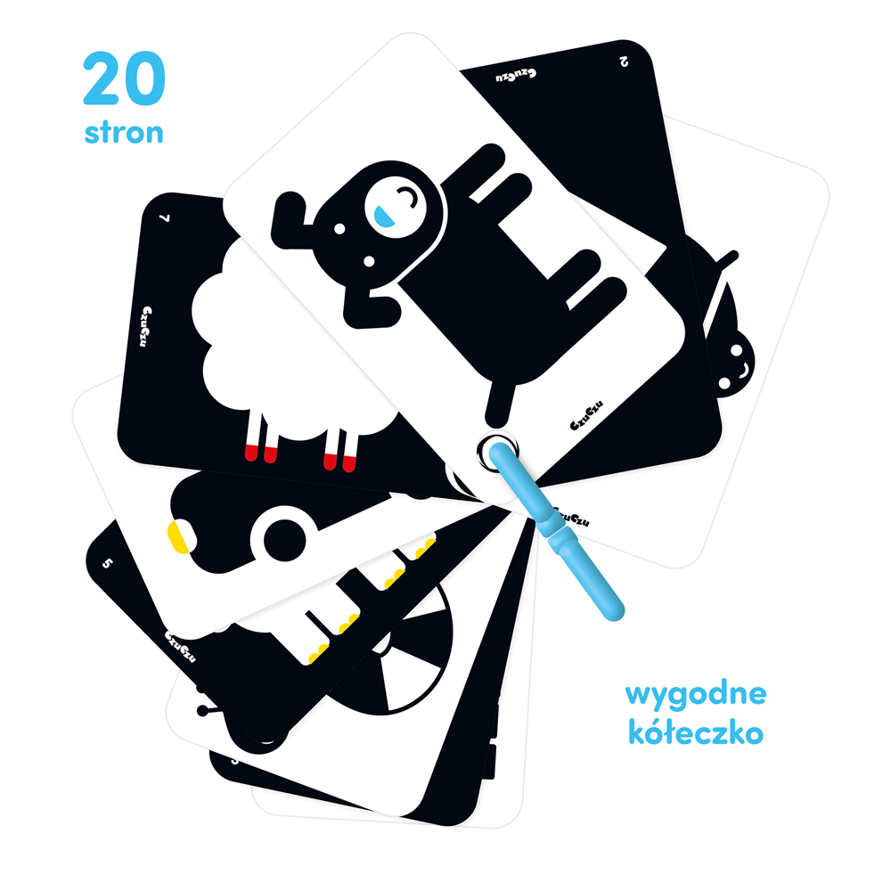 Czuczu, karty kontrastowe na kółeczku dla dzieci 3 miesiące +